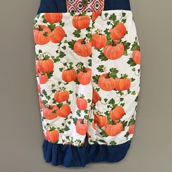 Pumpkin Girls Sleeveless Ruffles Pull-On Fall Pattern Overalls *see measurements - Picture 4 of 11